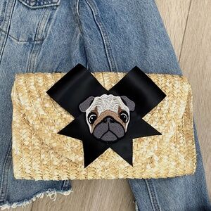 Pug Rattan Straw Clutch